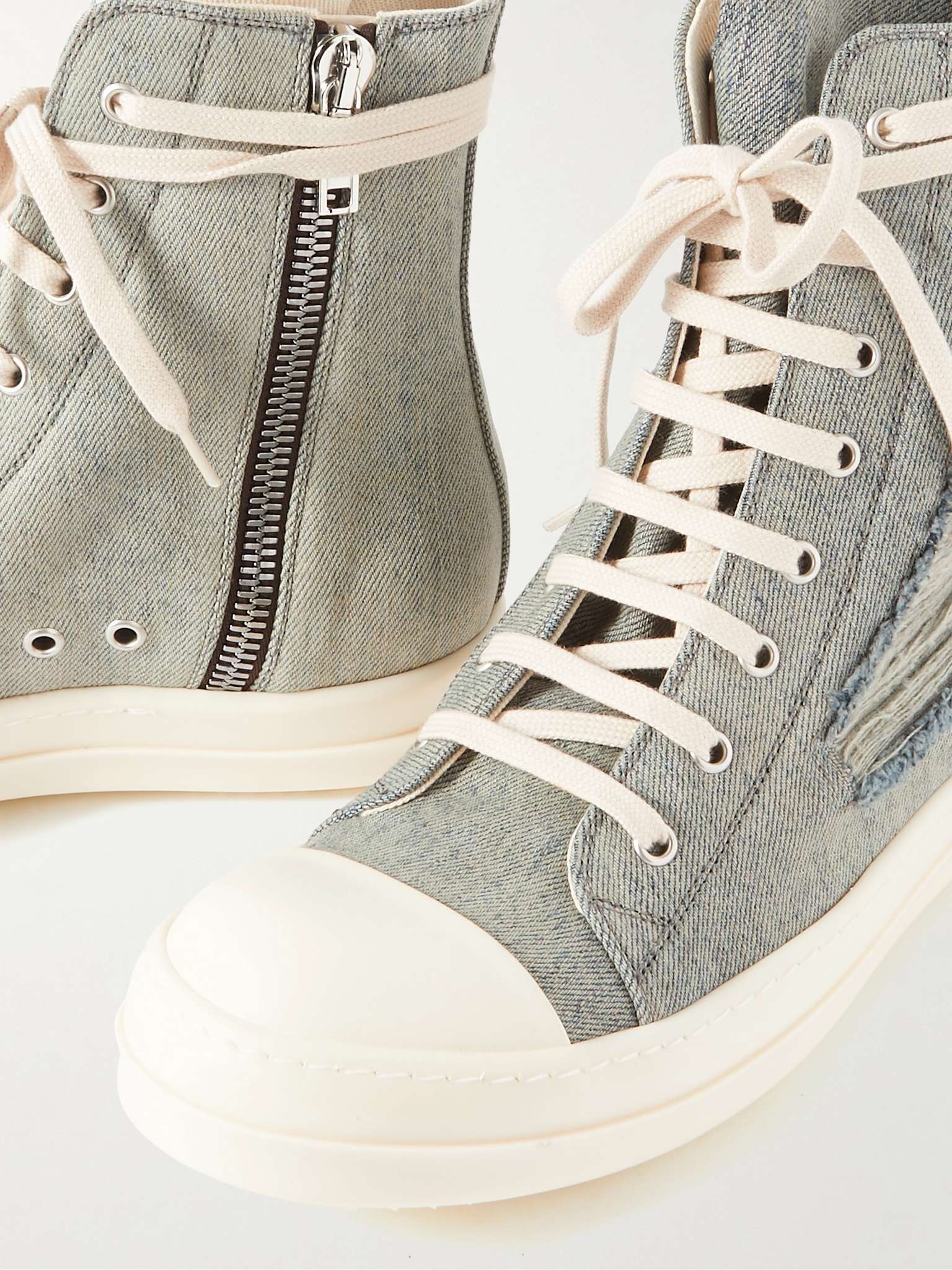 Distressed Denim High-Top Sneakers - 6
