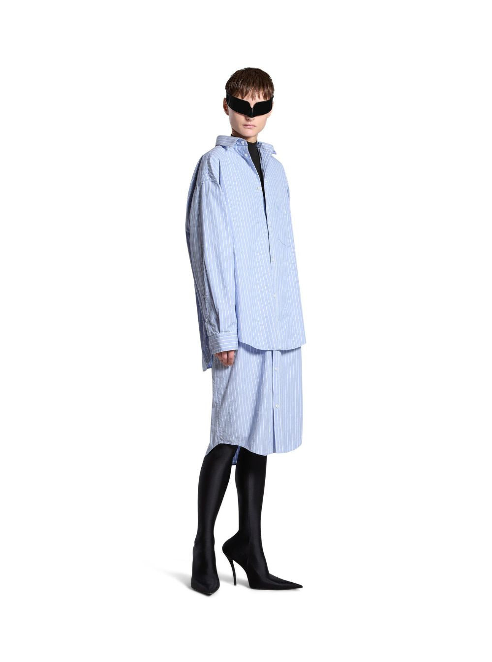 Balenciaga Women Light Blue Layered Shirt Dress With Bb Logo Embroidery In Cotton Woman - 5
