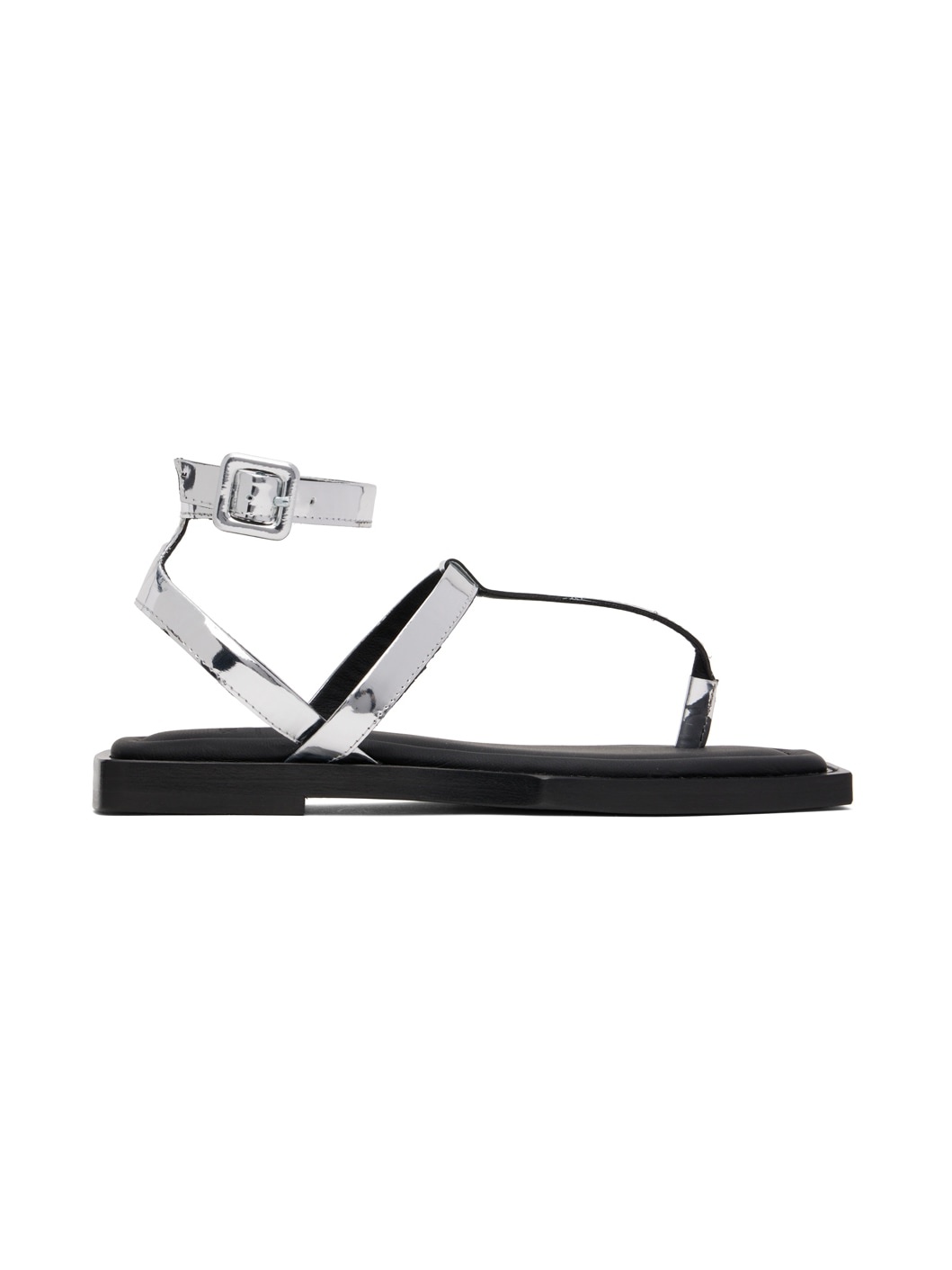 Silver Patent Flat Sandals - 1