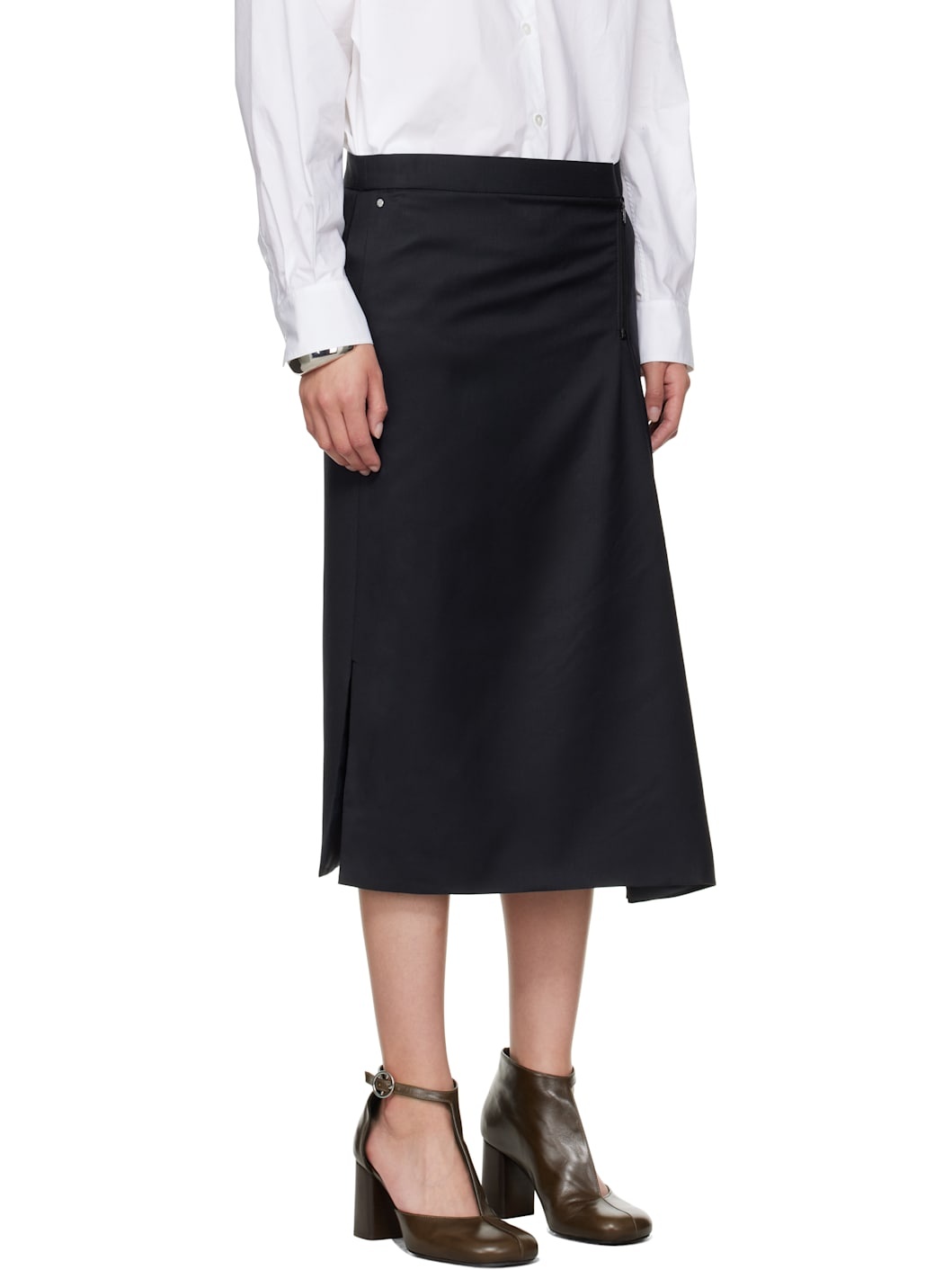 Navy Wrap Midi Skirt - 2
