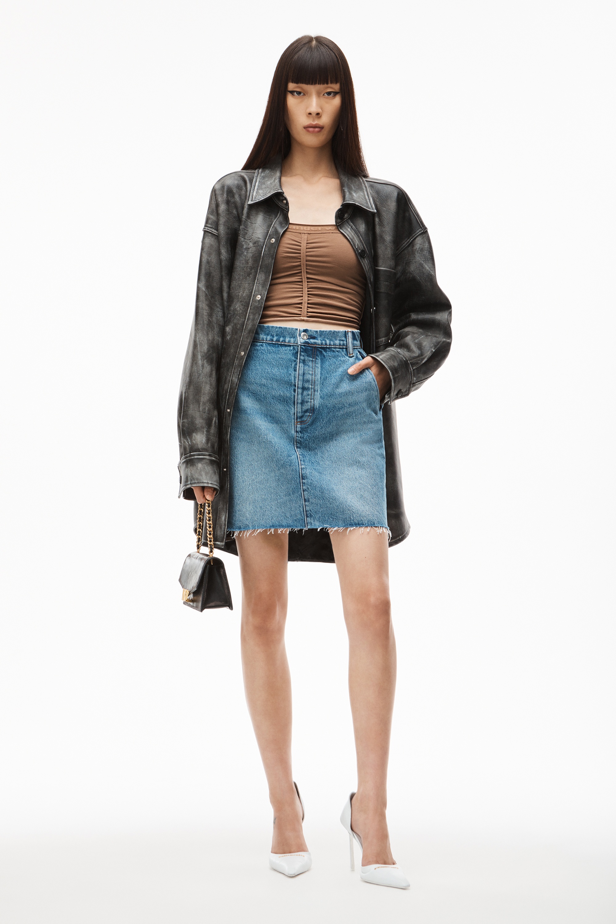INVISIBLE ZIP MINI SKIRT IN INDIGO DENIM - 2