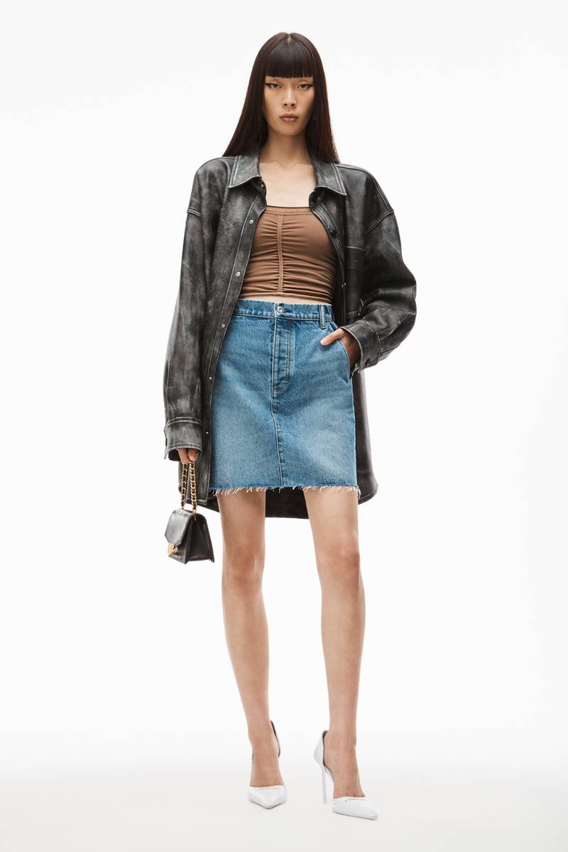Alexander Wang INVISIBLE ZIP MINI SKIRT IN INDIGO DENIM outlook
