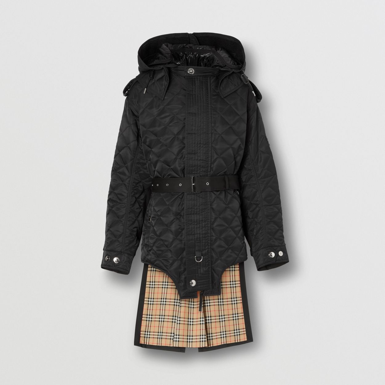 Detachable Hood Quilted Nylon and Cotton Coat - 1