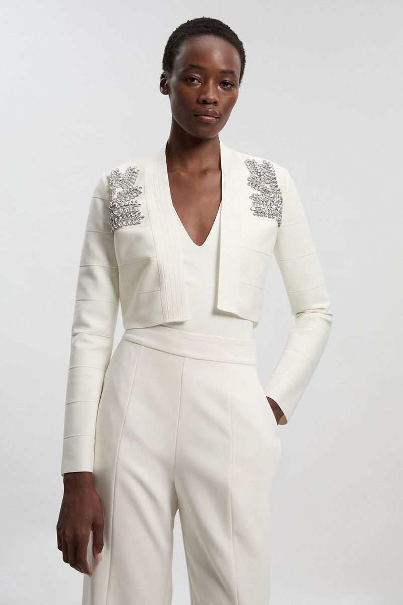 KAREN MILLEN Figure Form Bandage Embellished Crop Knit Jacket outlook