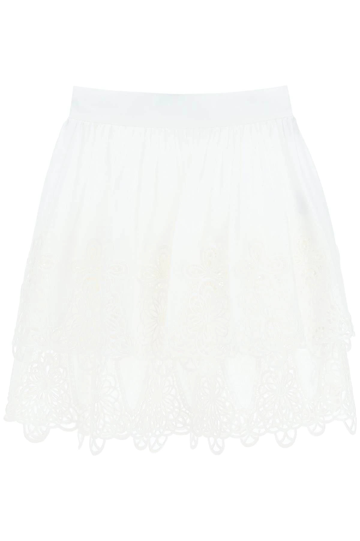 FLOUNCED MINI SKIRT WITH LACE EMBROIDERY - 1