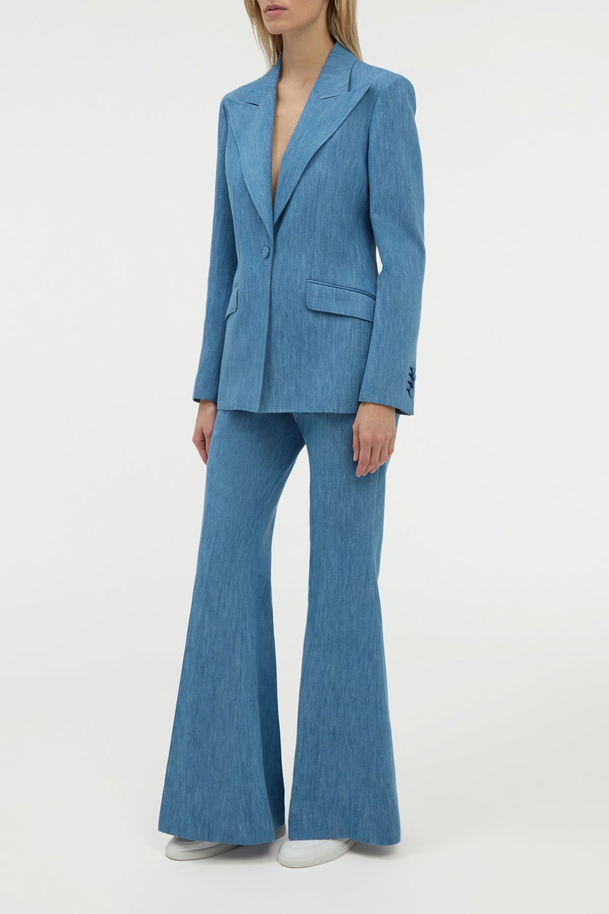 Leiva Blazer in Medium Blue Recycled Cotton Linen Denim - 4