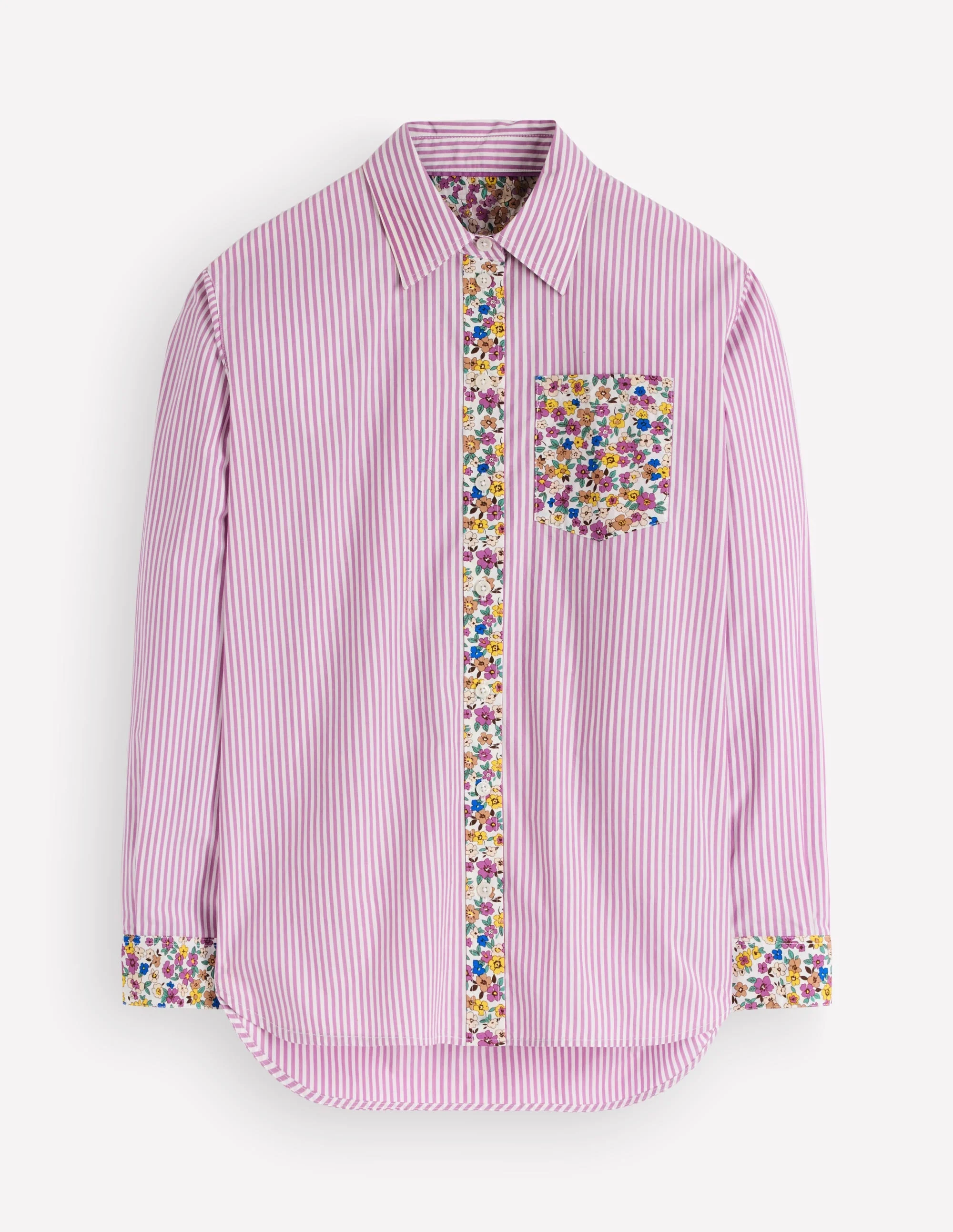 Sienna Relaxed Cotton Shirt-Clover Purple, Hotched Floral - 1