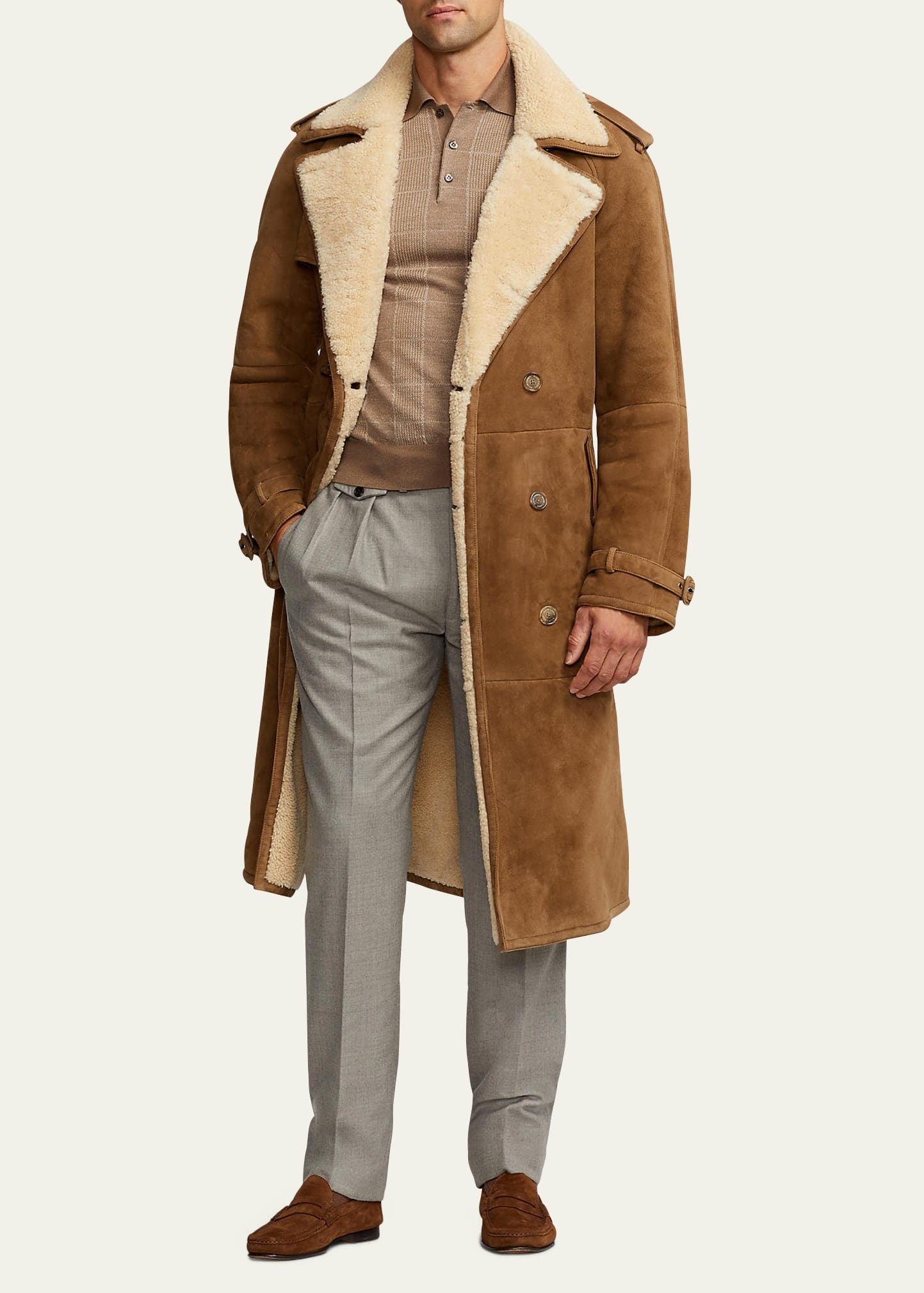 Men's Shearling Trench Coat - 4