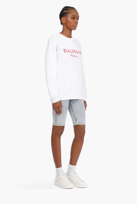 White cotton sweatshirt with pink Balmain logo - 7
