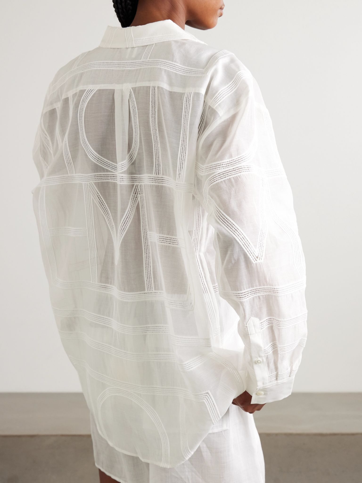 Embroidered organic cotton and silk-blend voile shirt White - 4