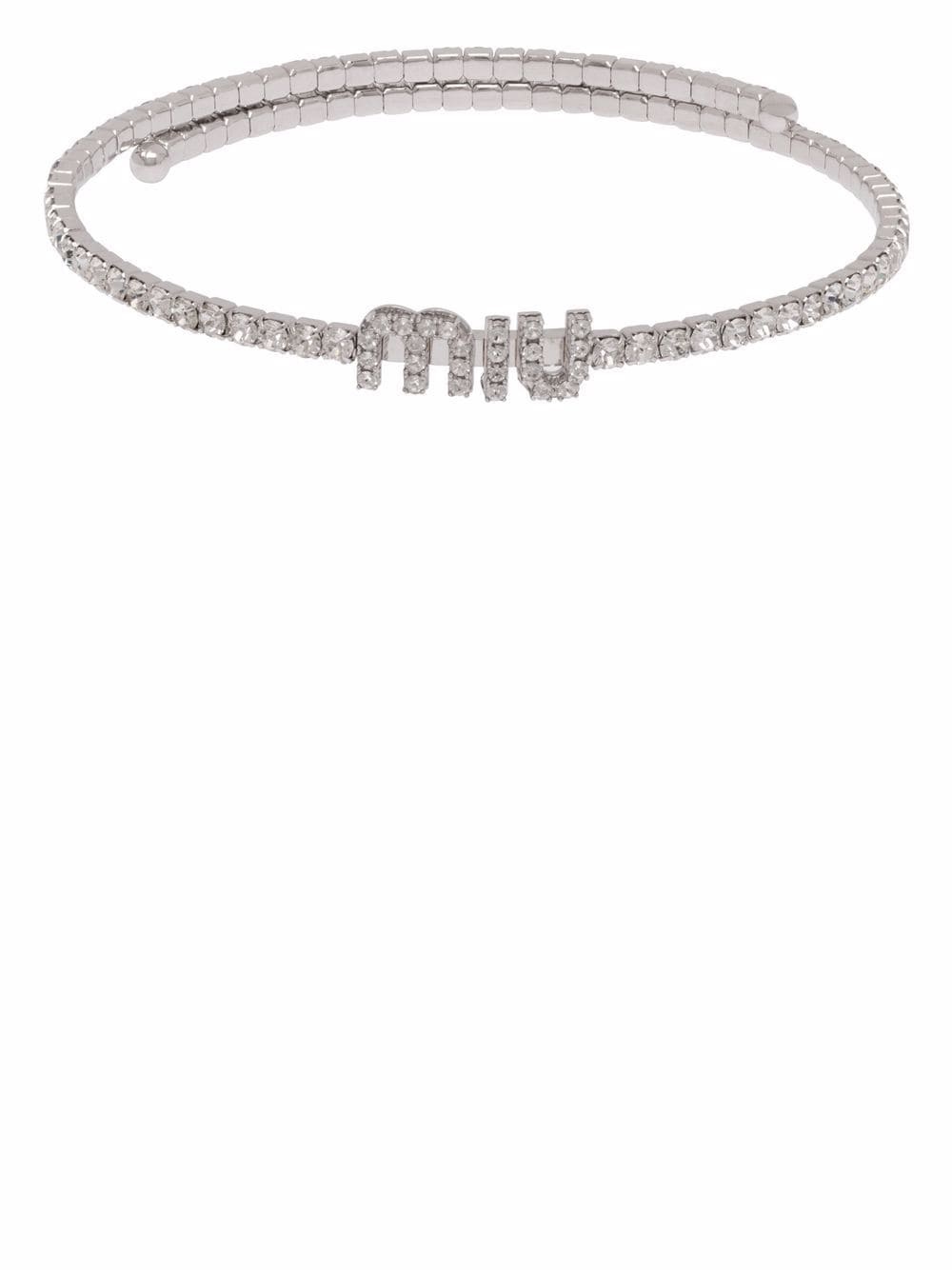 crystal-embellished logo necklace - 1