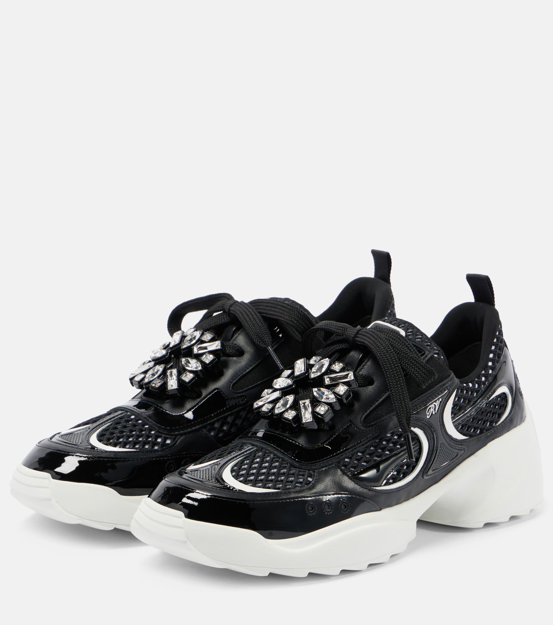 Embellished leather-trimmed sneakers - 4