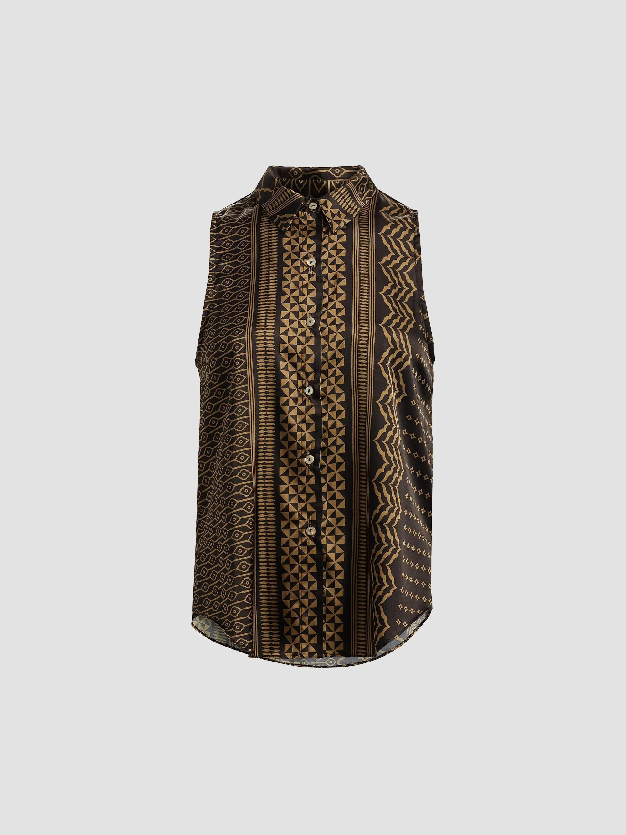 Women's Reya Geometric Button-Front Sleeveless Top - Noir Geometry - 1