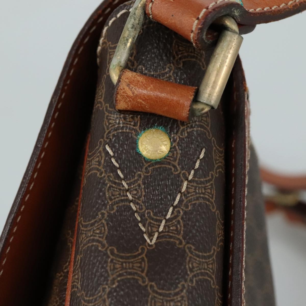 CELINE Macadam Canvas Shoulder Bag Pvc Leather Brown Gold - 14