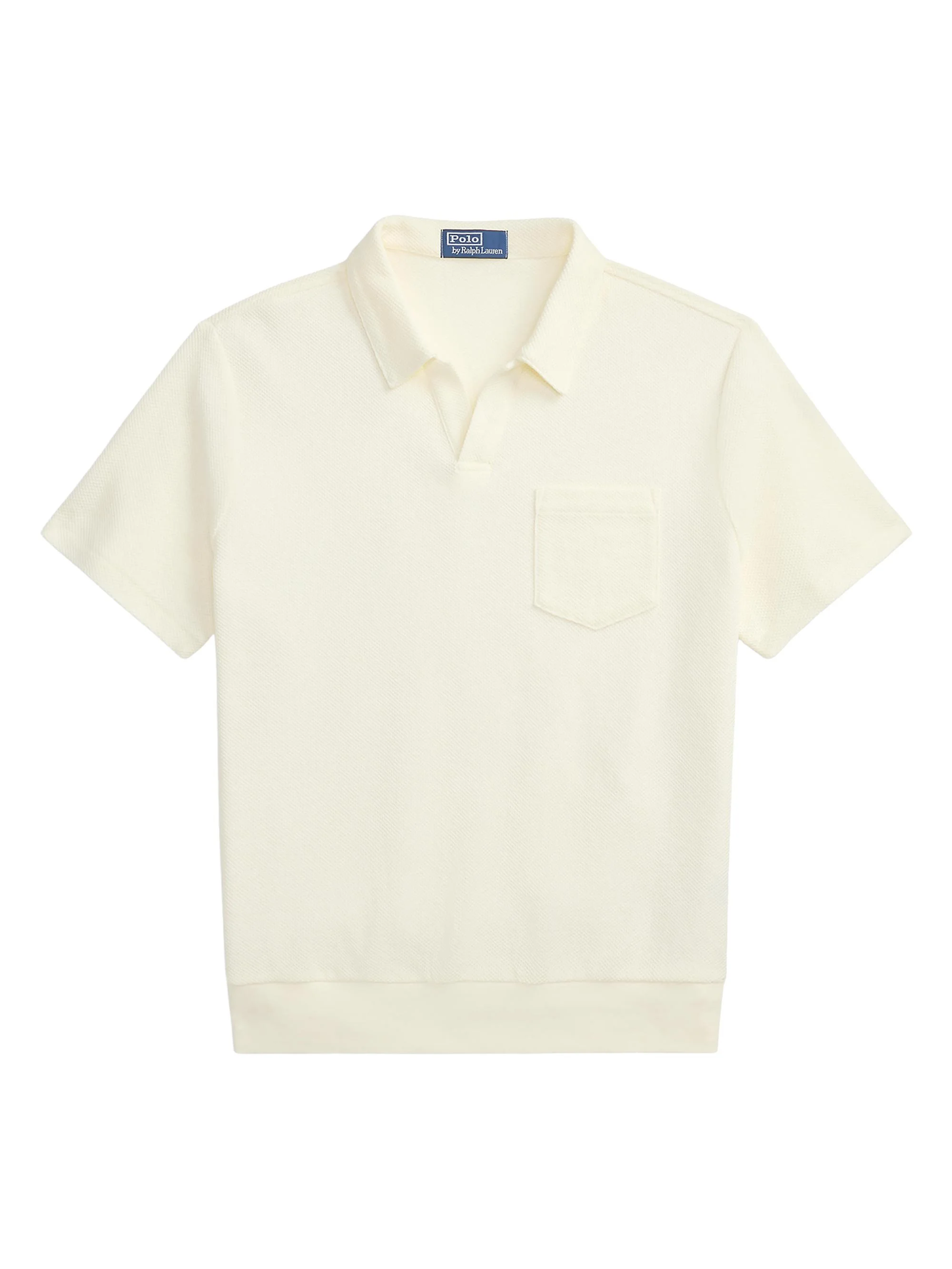 Men's Textured Cotton Johnny Collar Polo - Pale Cream - 1
