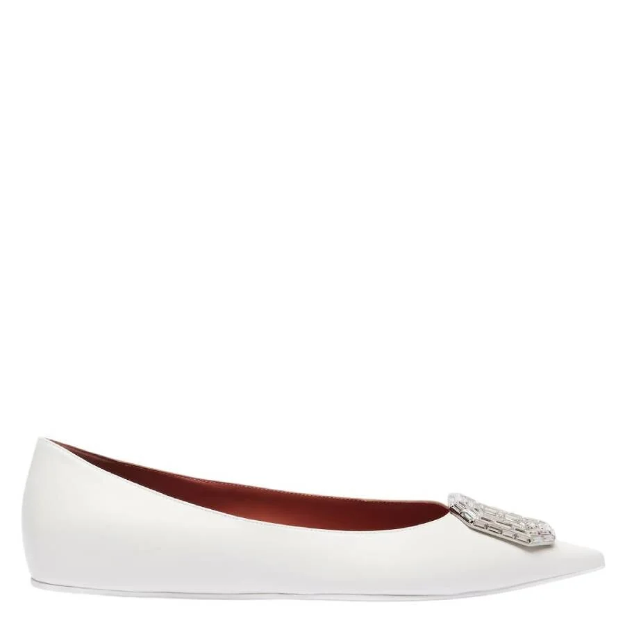Amina Muaddi Nappa White Camelia Ballet Flats - 1