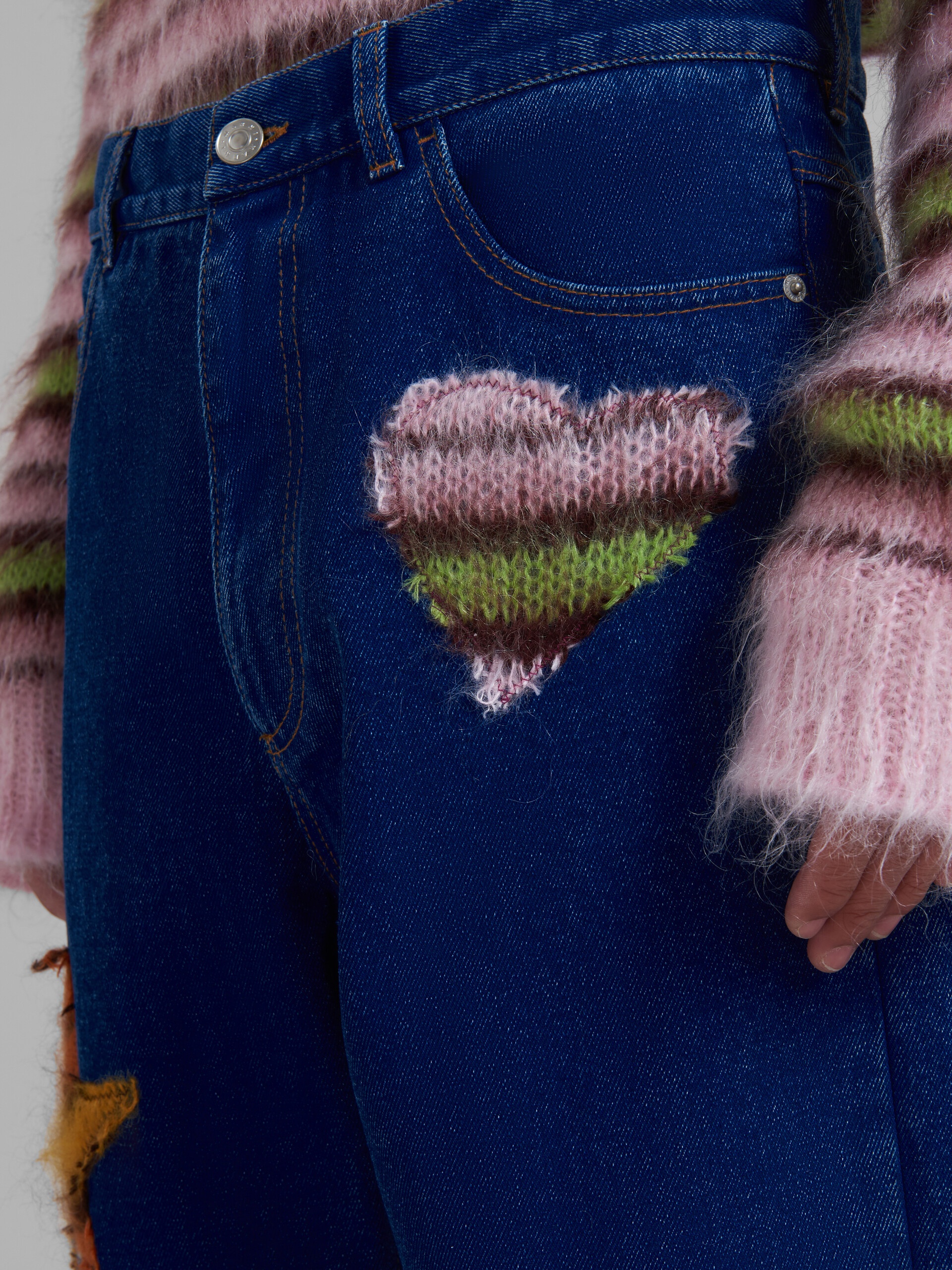 BLUE COATED DENIM JEANS WITH MOHAIR PATCHES - 4