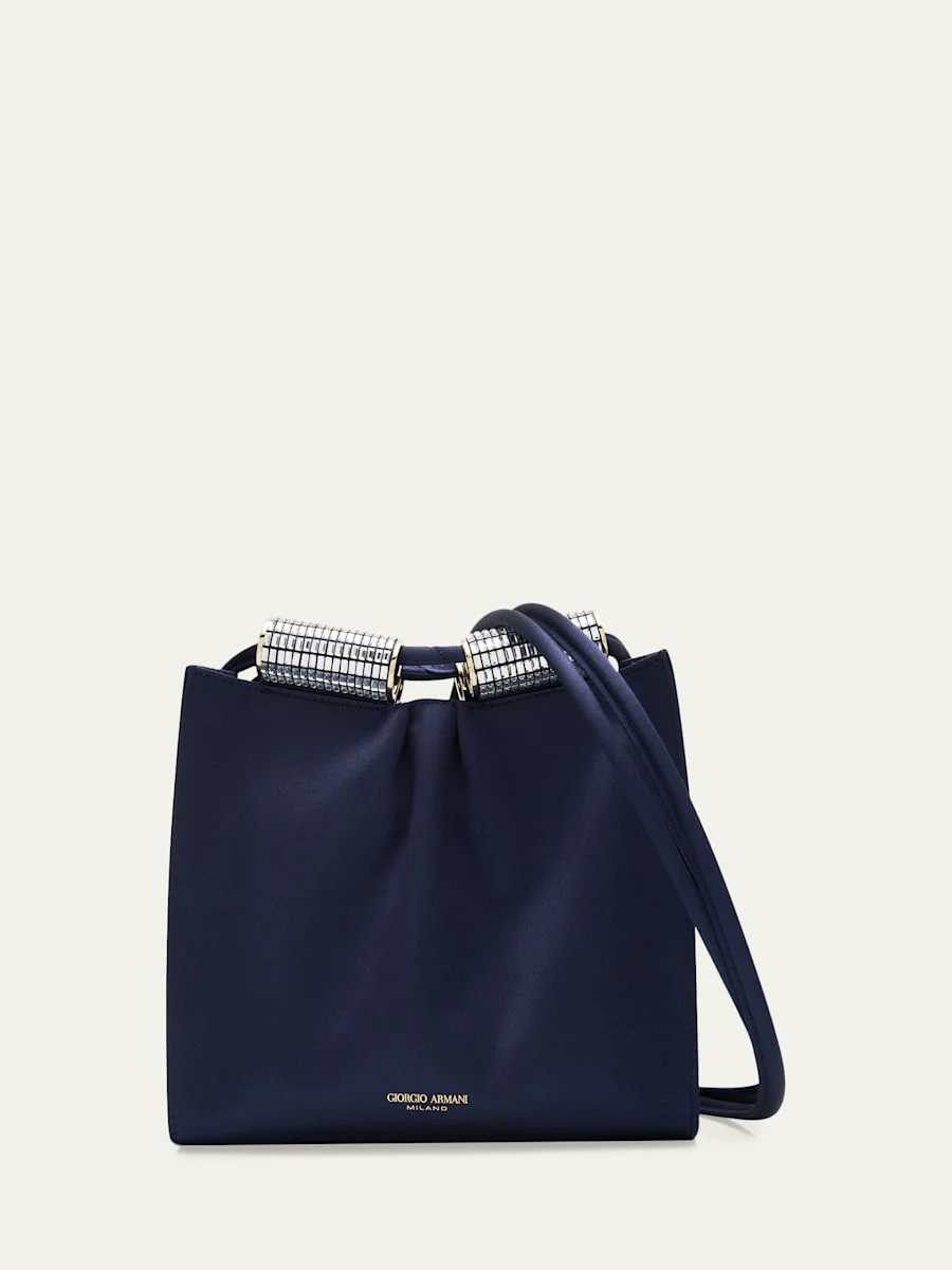 Satin Shoulder Bag with Rhinestone Detail - 1