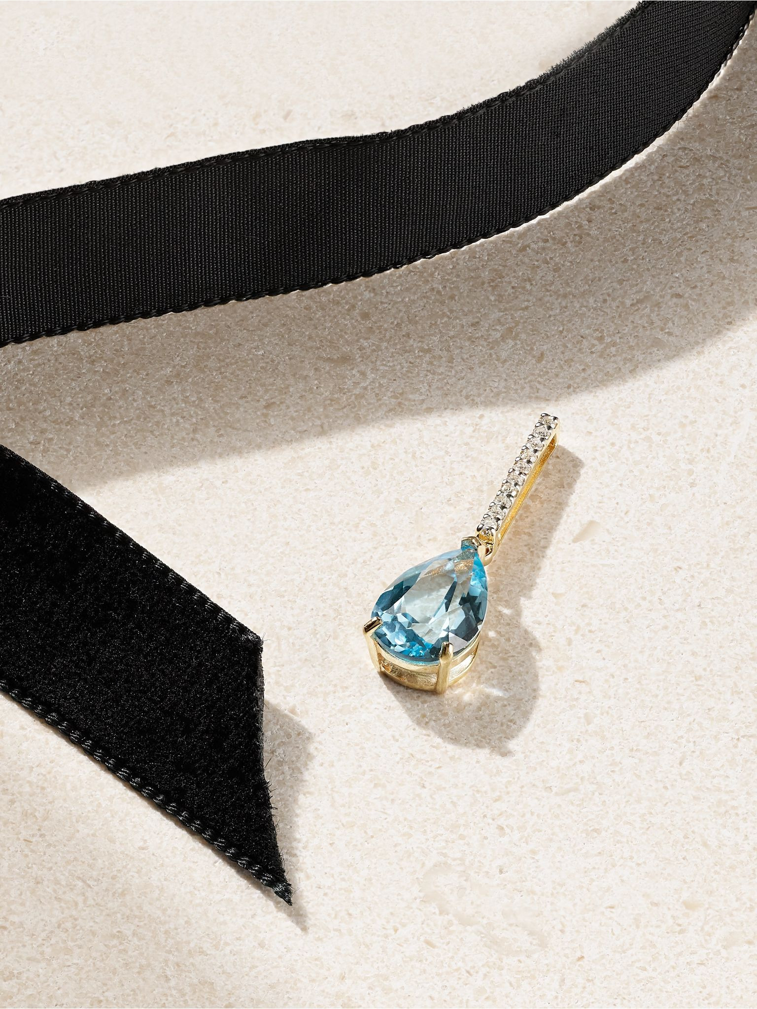 14-karat gold, velvet, topaz and diamond choker Black - 4