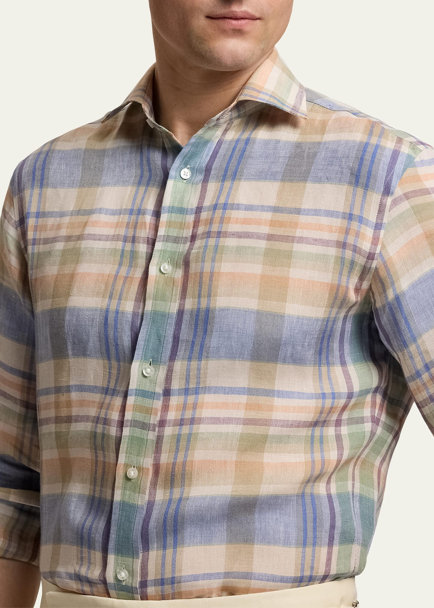 Men's Aston Linen Multicolor Plaid Sport Shirt - 5