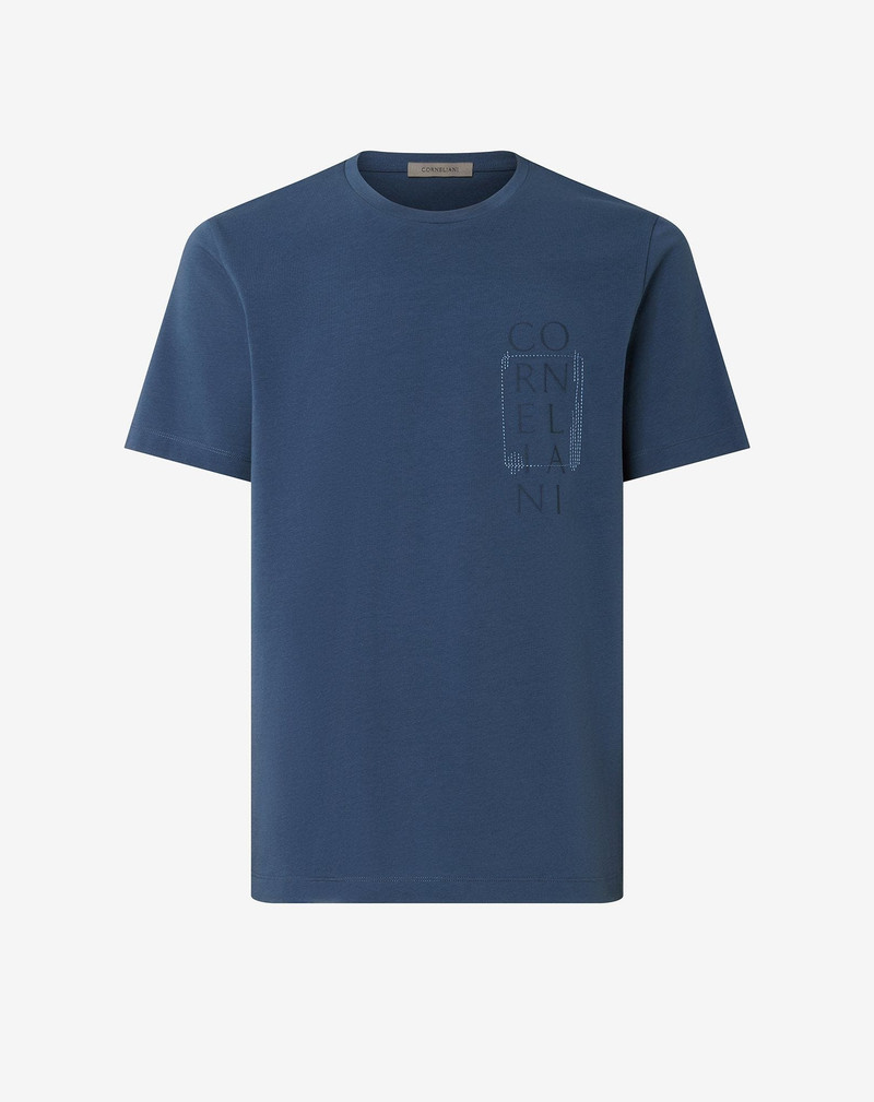 Blue stretch jersey crew neck t-shirt 1
