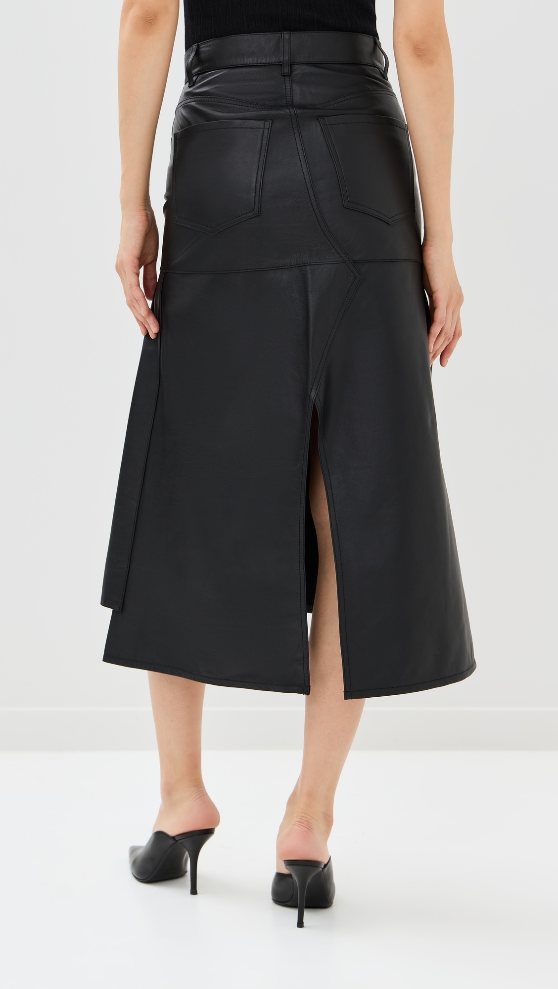 Panelled Leather Flare Skirt - 3
