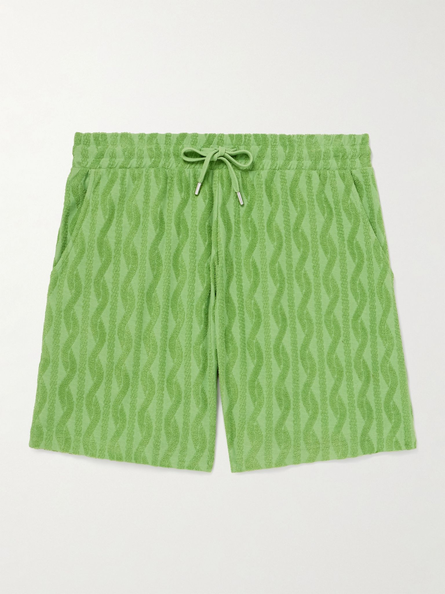Augusto Straight-Leg Organic Cotton Terry-Jacquard Shorts Green - 1