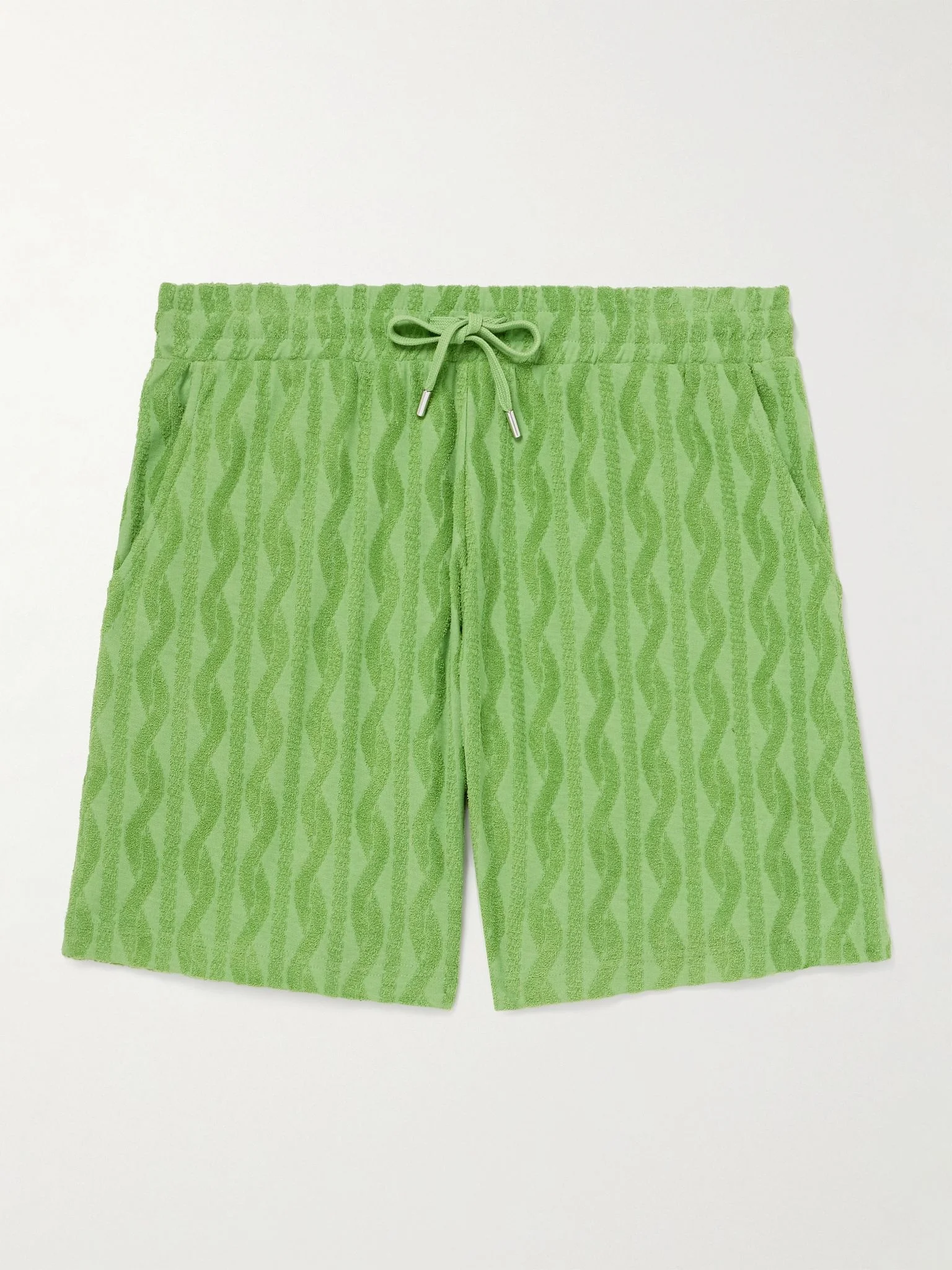 Augusto Straight-Leg Organic Cotton Terry-Jacquard Shorts Green - 1
