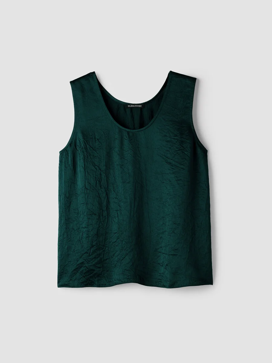 Textured Satin Curved V-Neck Tank - 1