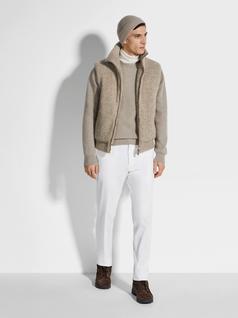 LIGHT TAUPE MÉLANGE CASHMERE BLEND FULL ZIP VEST 3