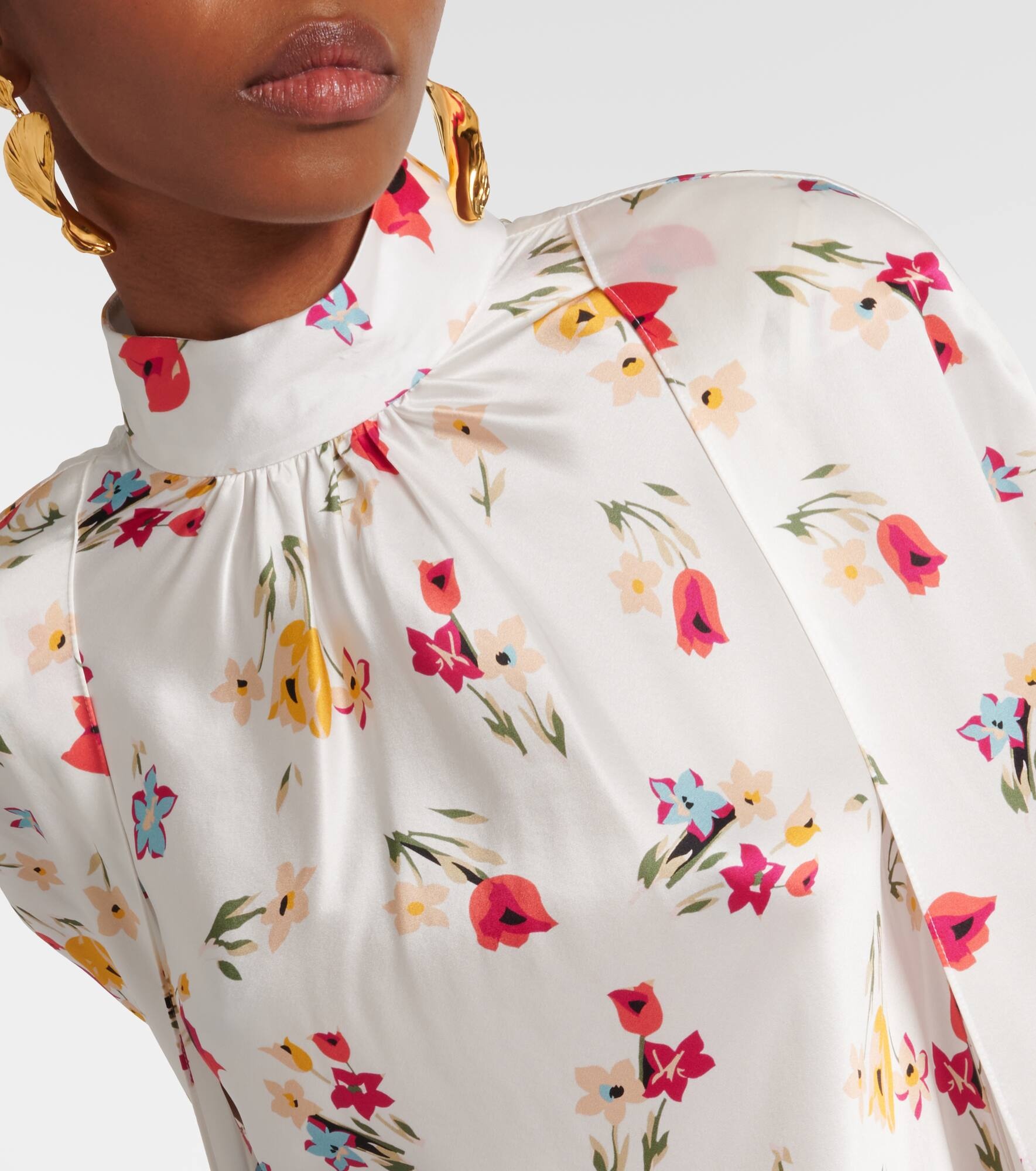 Floral caped silk maxi dress - 3