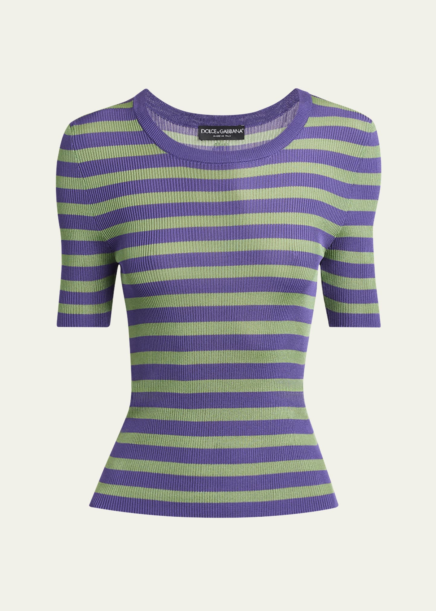 Striped Rib Short-Sleeve Top - 1