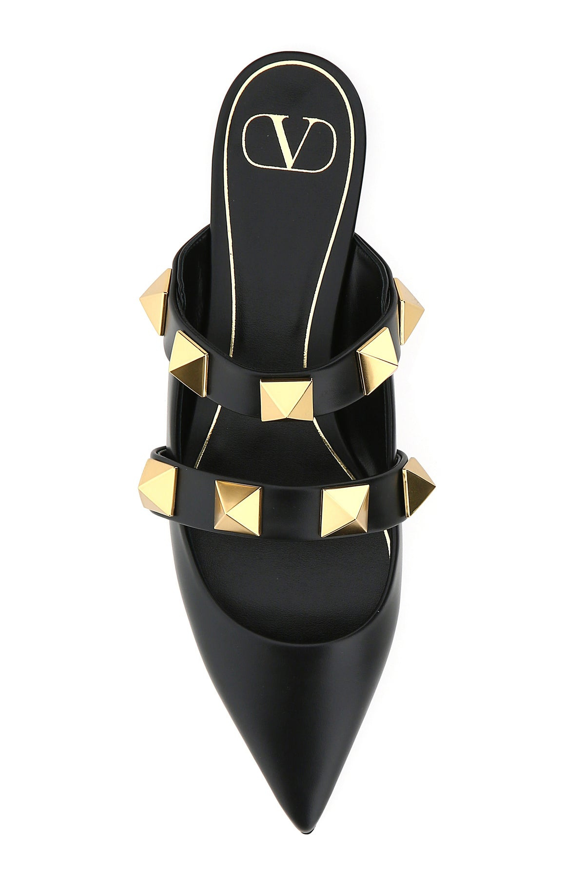 Black leather Roman Stud slippers - 4