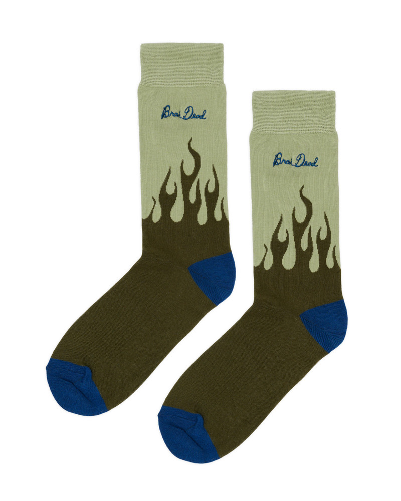 Flames Dress Socks - Green 1