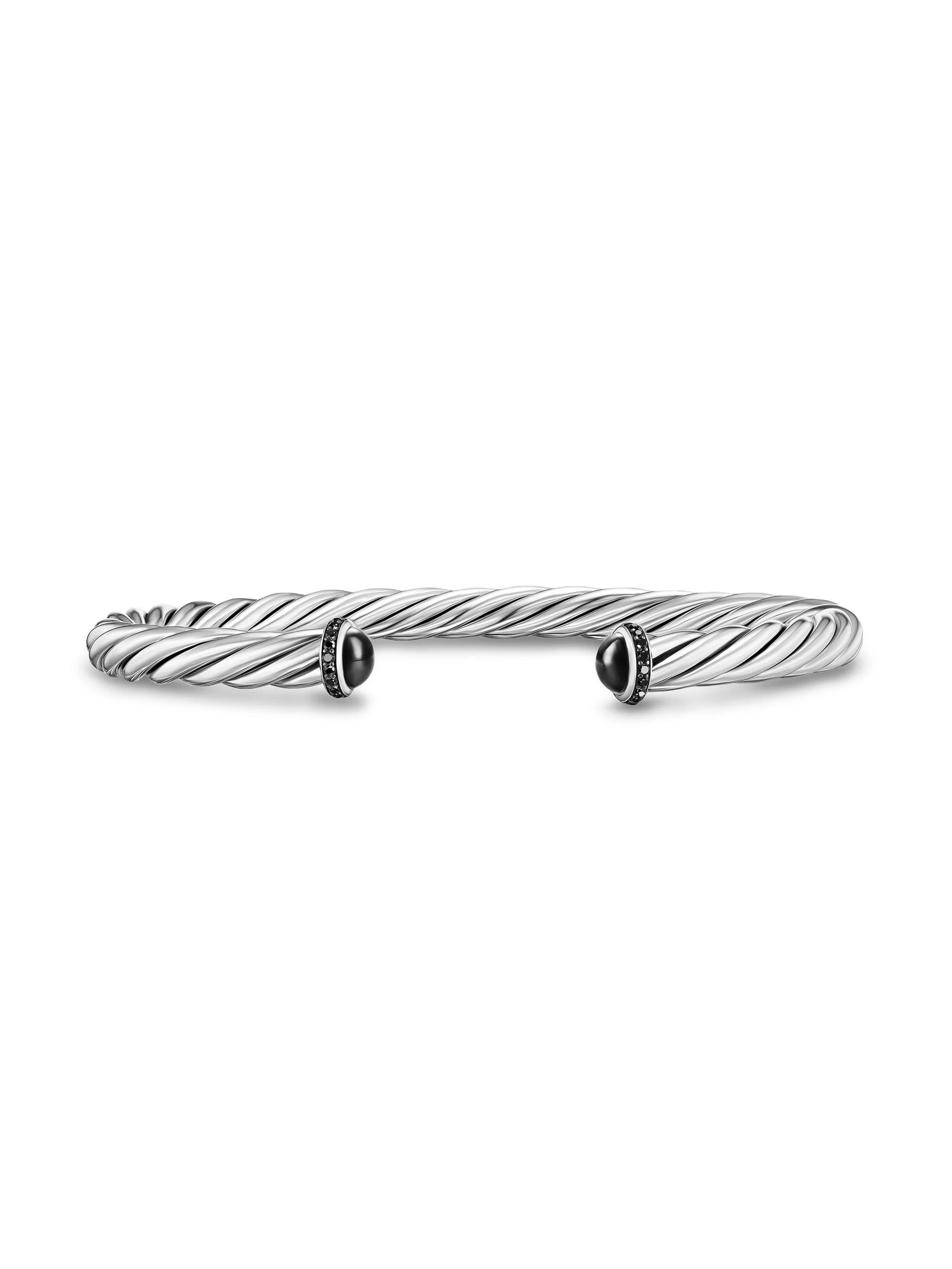 Men's Cable Cuff Bracelet in Sterling Silver - Black Onyx - 1