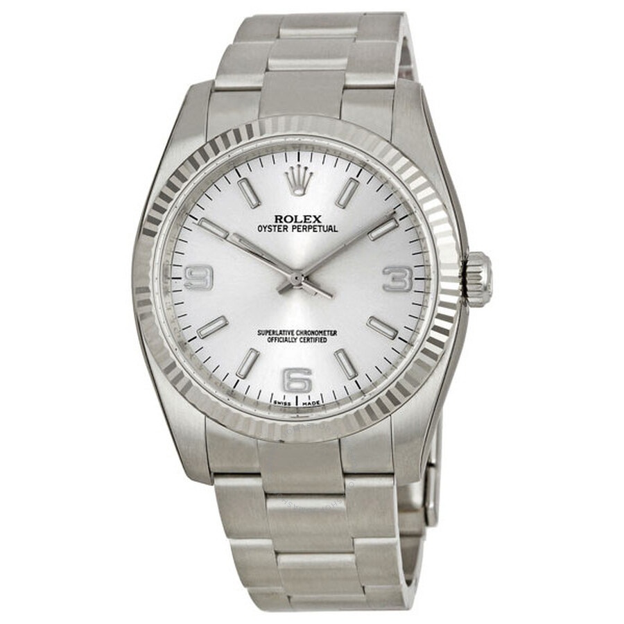 Pre-owned Rolex Oyster Perpetual Silver Dial Men's Watch 116034SASO - 1