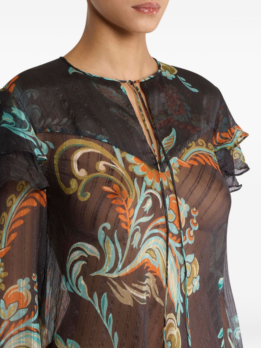 ruffled floral print blouse - 5