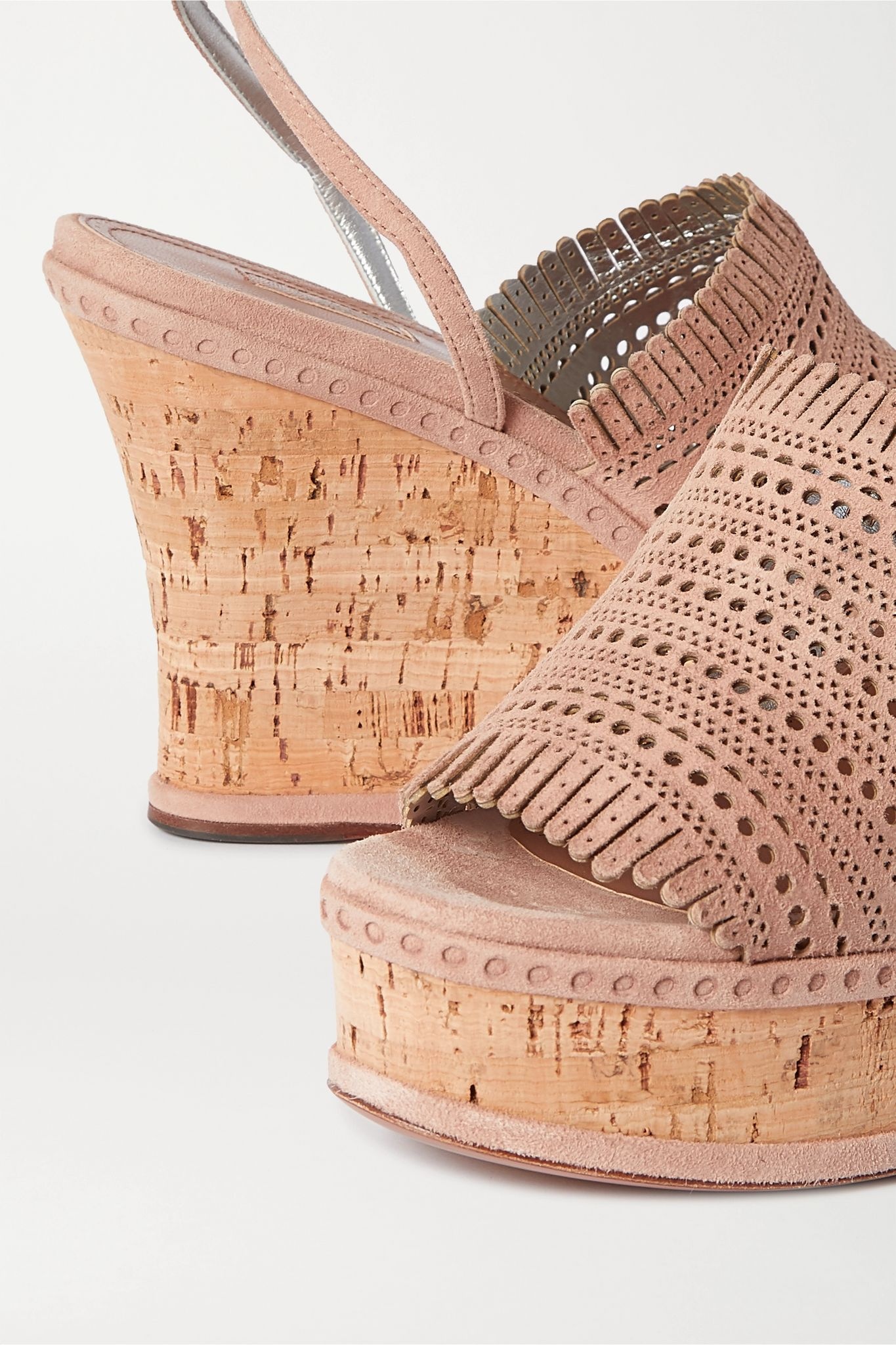 110 fringed laser-cut suede wedge sandals - 5