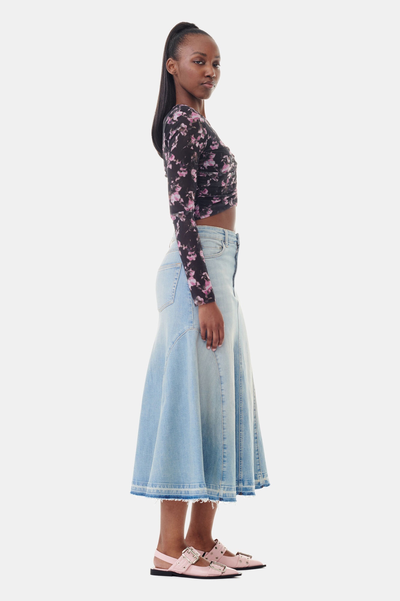 LIGHT BLUE DENIM MIDI SKIRT - 3