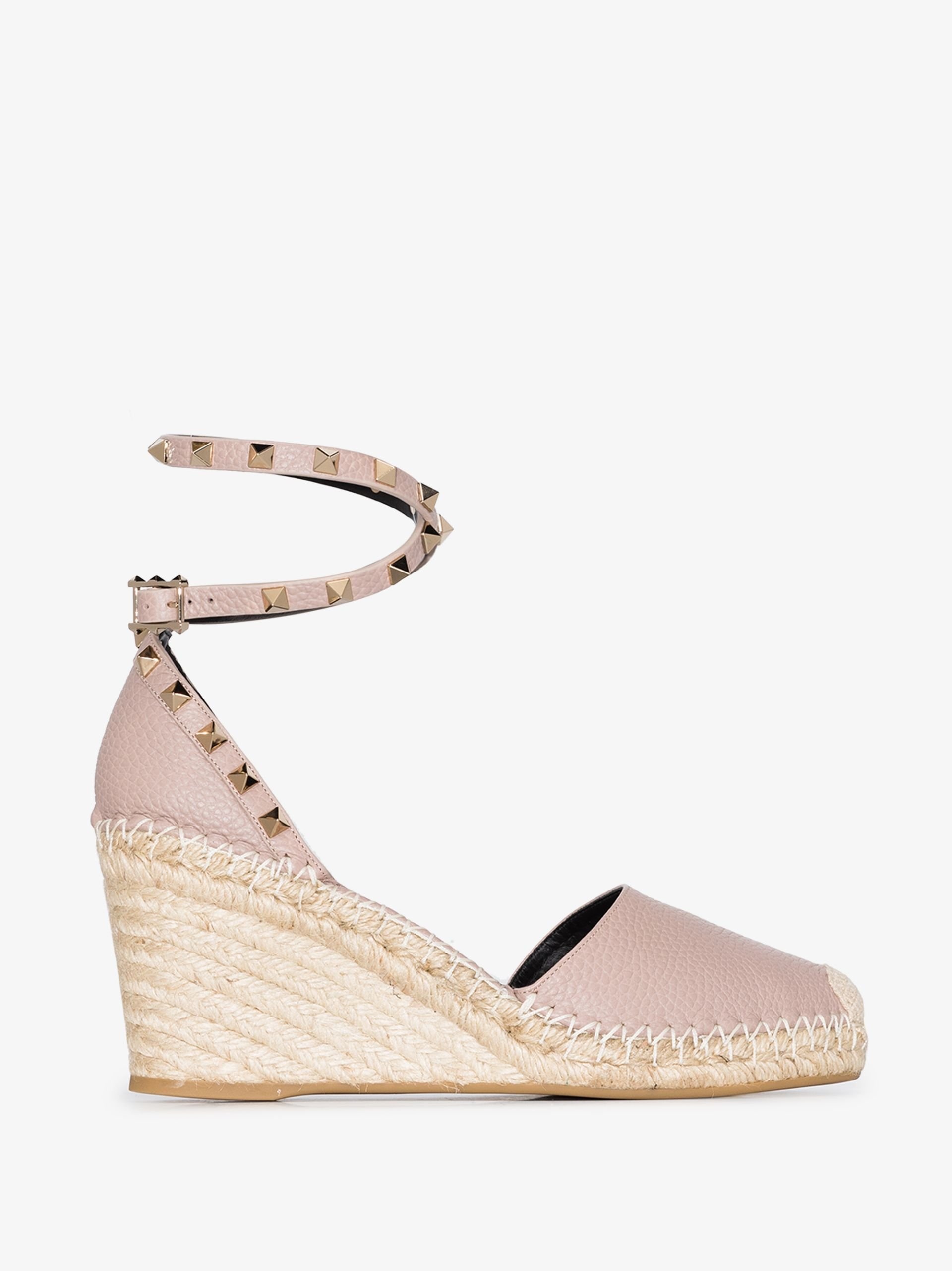 Neutral Rockstud 85 leather wedge espadrilles - 1