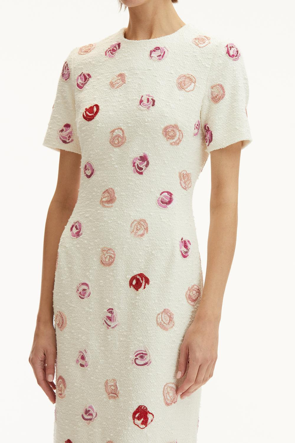 Short Sleeve Rose Embroidered Dress - 3