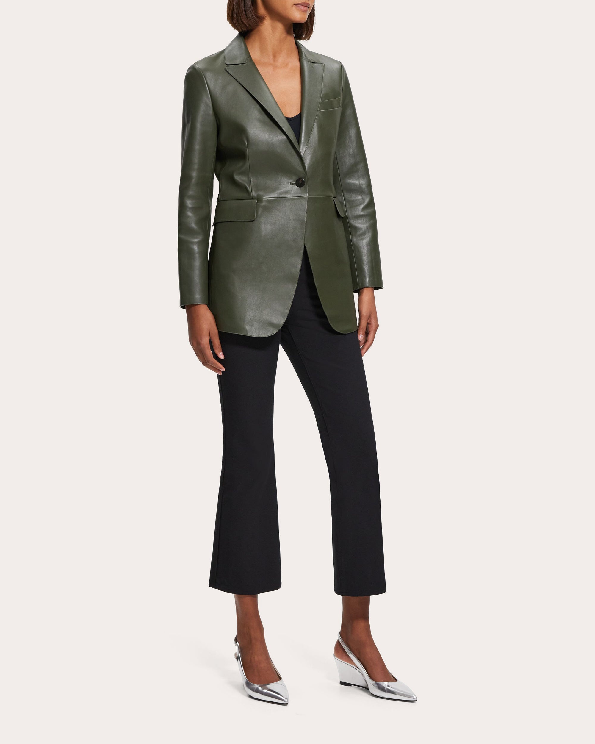 Rounded Etiennette Long Leather Blazer - 2