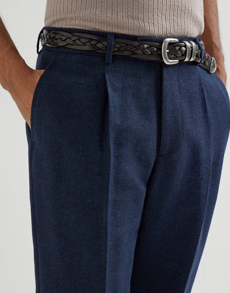 Silk, linen and wool hopsack trousers with pleat 4
