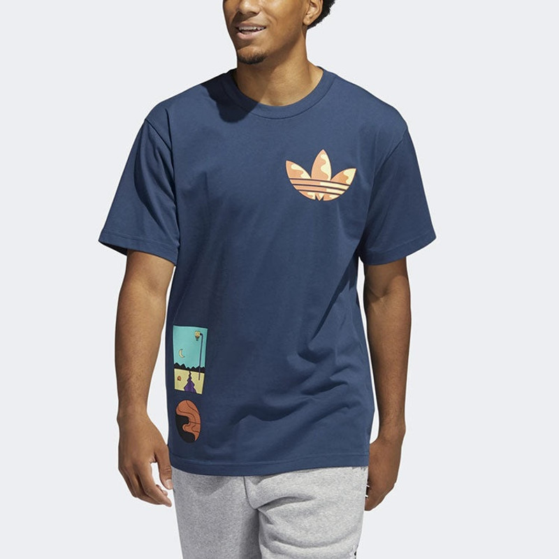 adidas adidas originals Surreal Summer Tie Dye Printing Logo Round Neck Short Sleeve Navy Blue GN3902 outlook