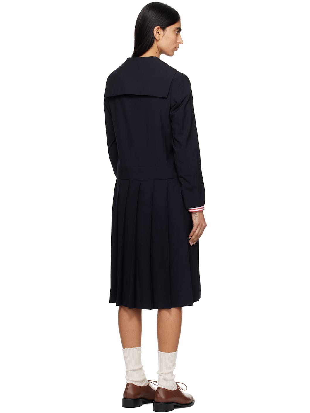 Navy Tropical Wool Sailor Midi Dress - 3