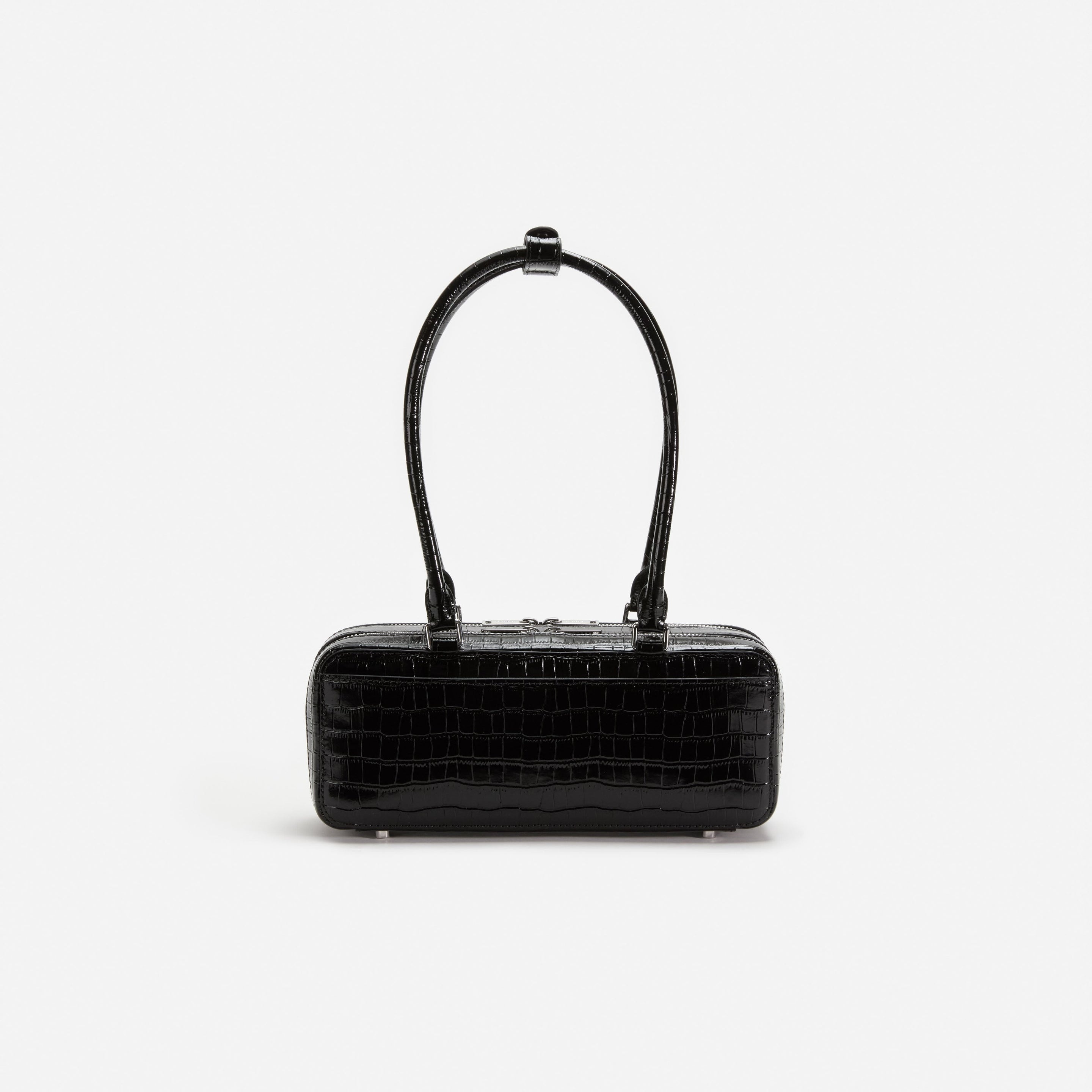 Black Croc Shoulder Bag - 3