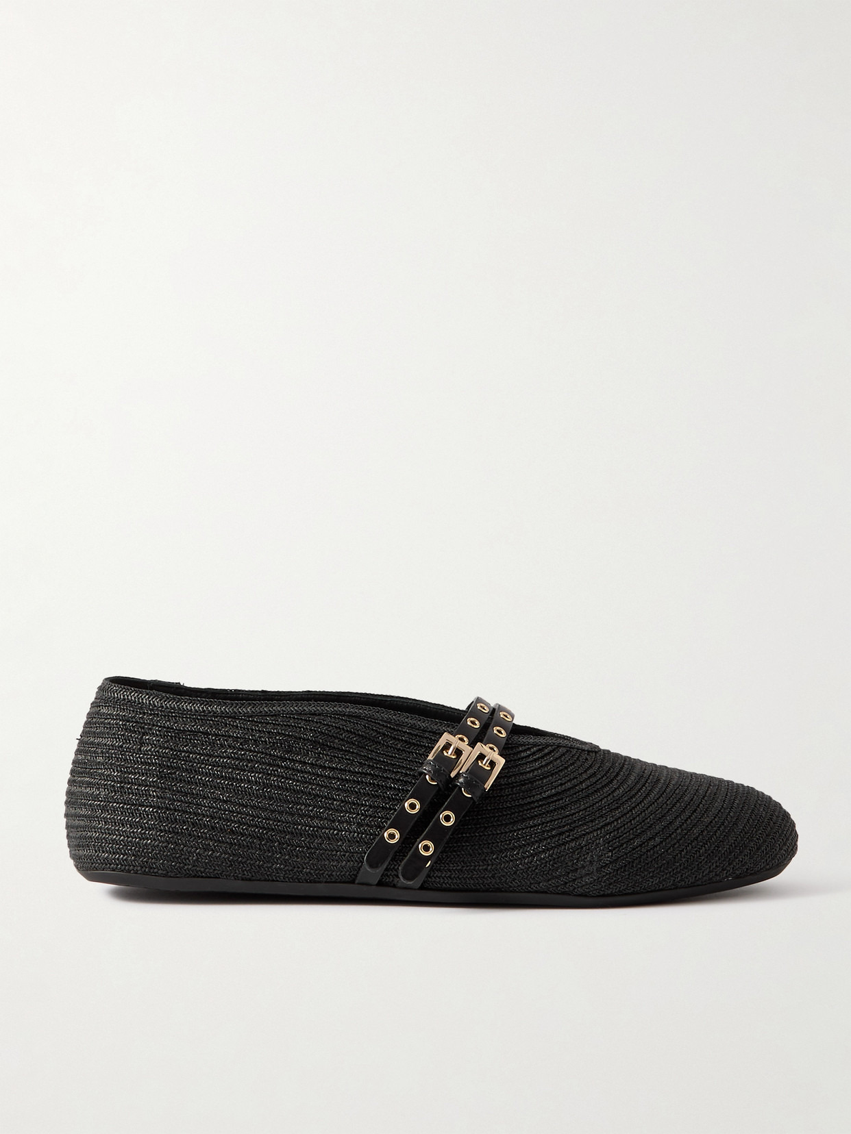 Leather-trimmed Raffia Ballet Flats - 1