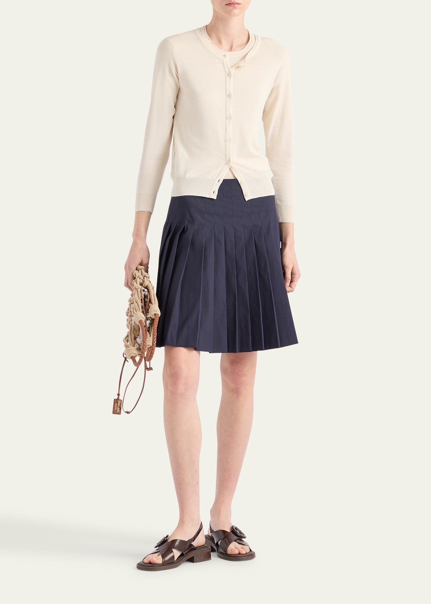 Silk-Cotton Double Crewneck Cardigan - 2