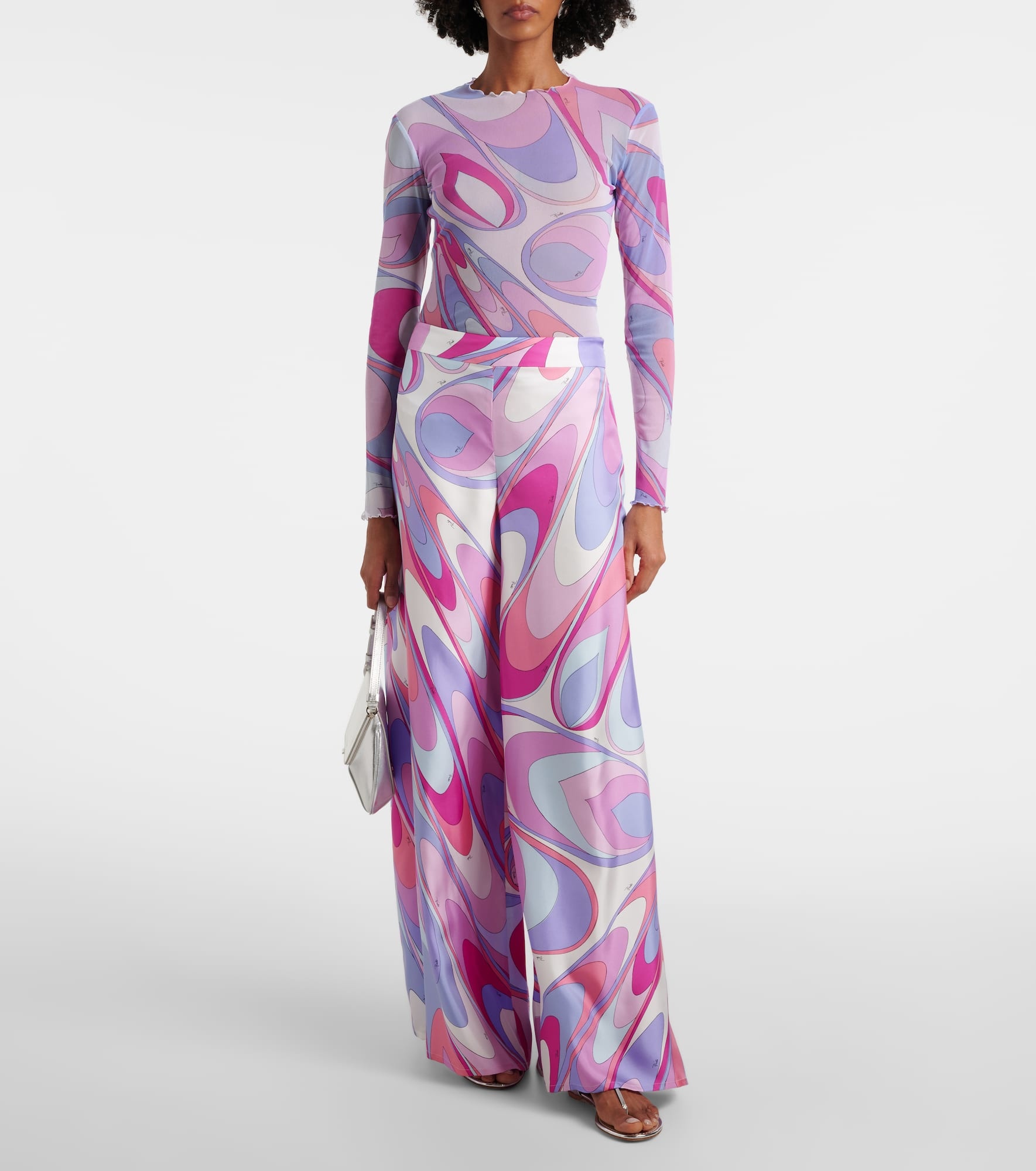 Iride silk twill wide-leg pants - 2