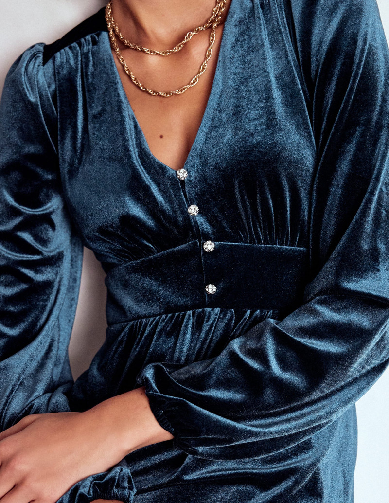 Jocelyn Short Velvet Dress-Midnight Ocean 3